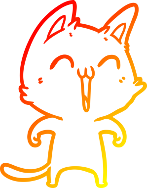 Bir insan tarafından miyavlanan mutlu bir çizgi film kedisinin sıcak çizgi çizimi