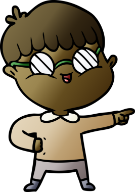 Bir insan tarafından çizilmiş gözlük takan çizgi film çocuğu.