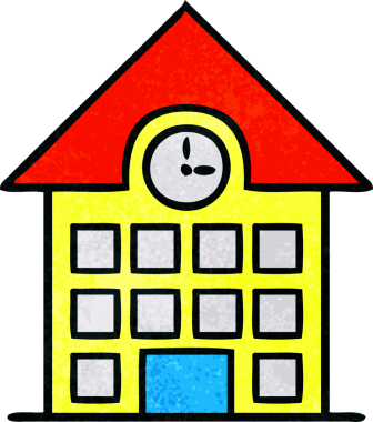 Bir insan tarafından çizilmiş bir kasaba evinin retro grunge desenli karikatürü