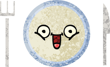 Bir insan tarafından çizilmiş yemek tabağının retro çizim tarzı karikatürü.