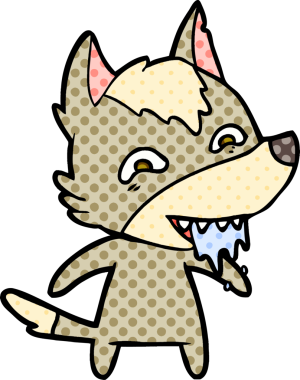 Bir insan tarafından çizilmiş aç kurt çizgi filmi.