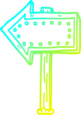 Bir çizgi filmin soğuk gradyan çizimi bir insan tarafından çizilmiş oku aydınlatır.