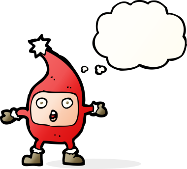 Bir insan tarafından çizilmiş düşünce baloncuğu olan komik bir Noel yaratığı.