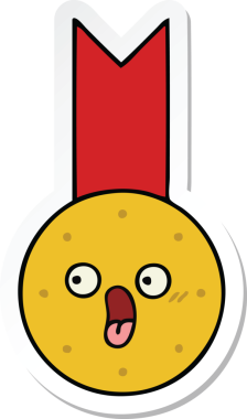 Bir insan tarafından çizilmiş şirin bir altın madalyanın çıkartması.