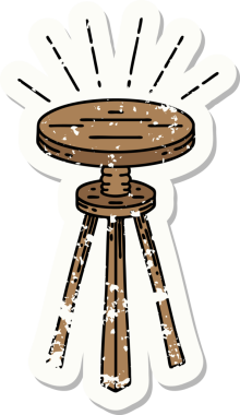 Bir insan tarafından çizilmiş eski dövme stili tahta bir tabure.