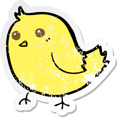 Bir insan tarafından çizilmiş karikatür kuşunun gerilmiş çıkartması.