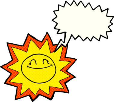 Bir insan tarafından çizilen mutlu serbest yazı, çizgi roman konuşma balonu, karikatür güneşi