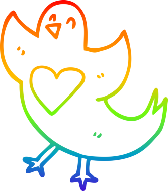 gökkuşağının gradyan çizimi bir karikatür kuşunun kalbi bir insan tarafından çizilmiş.