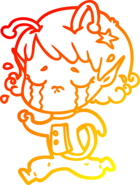 Bir insan tarafından çizilmiş, ağlayan uzaylı bir kızın sıcak çizgi çizimi.