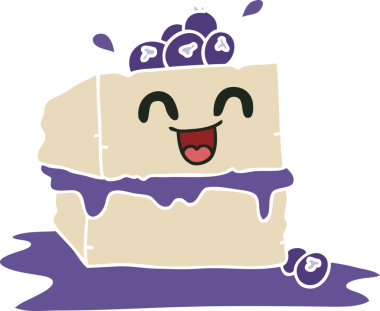 Bir insan tarafından çizilmiş garip bir çizgi film mutlu bir pasta dilimi