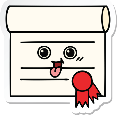 Bir insan tarafından çizilmiş şirin bir karikatür sertifikasının etiketi.