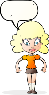 Bir insan tarafından çizilmiş konuşma balonu olan güzel bir kadın.