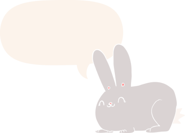 Konuşma baloncuklu çizgi film tavşanı insan tarafından çizilmiş.