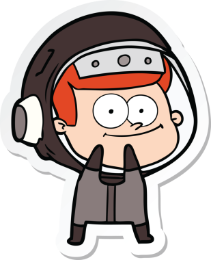 Bir insan tarafından çizilmiş mutlu bir astronot çizgi filminin çıkartması.