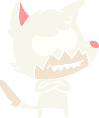 Bir insan tarafından çizilmiş düz renk çizgi film çizimi sırıtan tilki