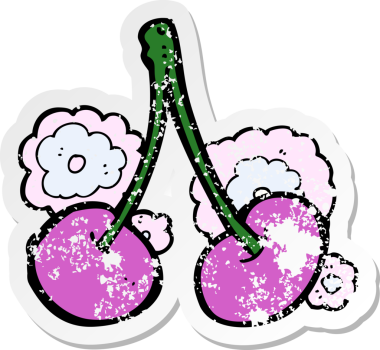 Bir insan tarafından çizilmiş vişne karikatürünün gerilimli retro yapıştırması