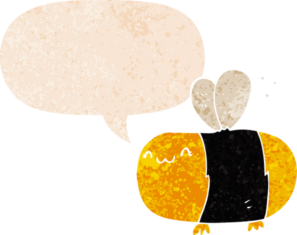 Bir insan tarafından çizilmiş, grunge 'da konuşma balonu olan sevimli çizgi film arısı.