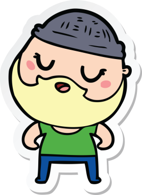 Bir insan tarafından çizilmiş sakallı sevimli bir karikatür adamın çıkartması.