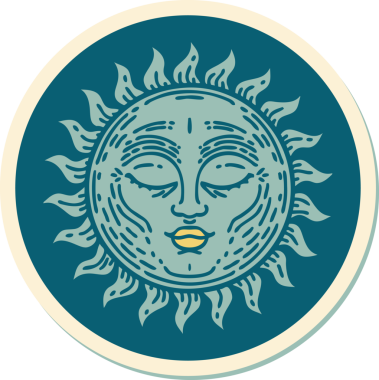 Bir insan tarafından çizilmiş geleneksel güneş şeklinde dövme çıkartması.