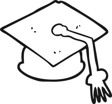 Bir insan tarafından çizilmiş siyah beyaz çizgi film mezuniyet şapkası.