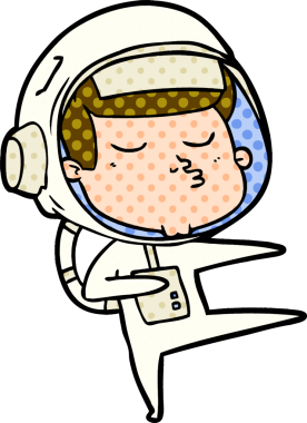 Bir insan tarafından çizilmiş kendine güvenen bir astronot çizgi filmi.