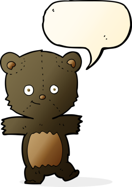 Bir insan tarafından çizilmiş konuşma baloncuğu olan sevimli siyah ayı.