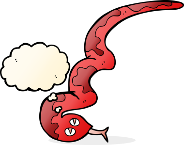 Bir insan tarafından çizilmiş düşünce balonlu tıslayan yılan.