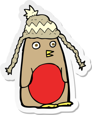 Bir insan tarafından çizilmiş şapkalı bir çizgi robin çıkartması.