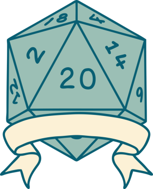 Retro Dövme Biçimi Doğal 20 kritik vuruş D20 zar bir insan tarafından çizildi