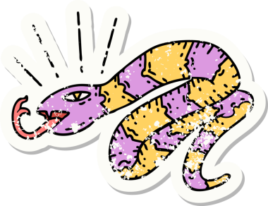 Bir insan tarafından çizilmiş eski bir dövme stili tıslayan yılan etiketi.