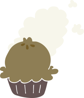 Bir insan tarafından çizilmiş şirin düz renkli çizgi film pastası.