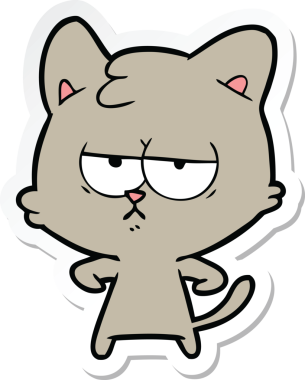 Bir insan tarafından çizilmiş sıkılmış çizgi film kedisinin çıkartması.