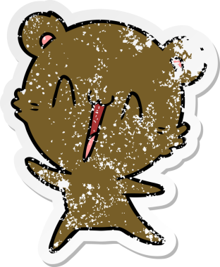 Bir insan tarafından çizilmiş mutlu ayı karikatürünün sıkıntılı çıkartması.