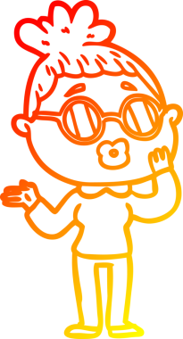 Bir insan tarafından çizilmiş gözlüklü bir karikatür kadın çizimi.