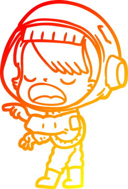 Bir insan tarafından çizilmiş ve çizilmiş bir astronot kadının sıcak çizgi çizimi