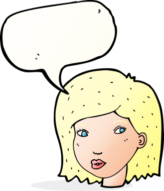 Bir insan tarafından çizilmiş konuşma baloncuğu olan bir kadın yüzü.