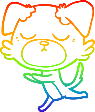 Gökkuşağı gradyan çizimi. Bir insan tarafından çizilmiş şirin bir köpek çizimi.