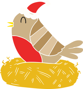 Bir insanın çizdiği Noel Baba şapkası takan bir kuşun el çizimi düz renk çizimi.