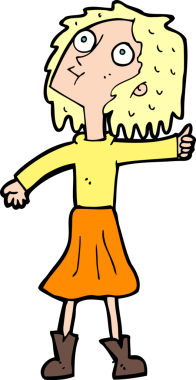 Bir insan tarafından çizilmiş gökyüzüne bakan çizgi film kadını.