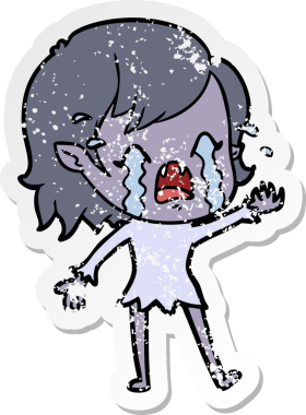 Bir insan tarafından çizilmiş ağlayan vampir bir karikatür çıkartması.