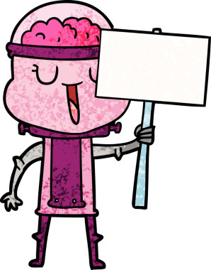 Bir insan tarafından çizilmiş mutlu çizgi film robotu.