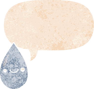 bir insan tarafından çizilmiş grunge sıkıntılı retro biçimli konuşma baloncuğu ile tatlı yağmur damlası çizgi film