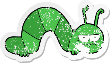 Bir insan tarafından çizilmiş huysuz bir tırtılın sıkıntılı çıkartması.