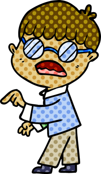 Bir insan tarafından çizilmiş gözlük takan çizgi film çocuğu.