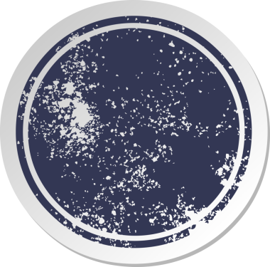 Bir insan tarafından çizilmiş, sıkıntılı, eski bir karikatür çıkartması.