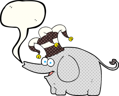 Bir insan tarafından çizilmiş sirk şapkası giyen bir fil.