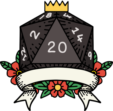 Retro Dövme Biçimi Doğal 20 kritik vuruş D20 zar bir insan tarafından çizildi