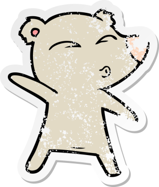 Bir insan tarafından çizilmiş ıslık çalan bir ayının sıkıntılı çıkartması.