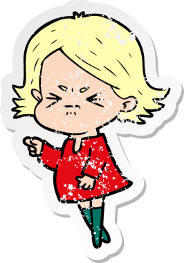 Bir insan tarafından çizilmiş kızgın bir karikatür çıkartması.