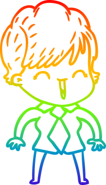 Gökkuşağı gradyan çizgi çizimi bir insan tarafından çizilmiş gülen bir kadın.